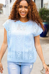 The Perfect Find Sky Blue Dolman Short Sleeve Crochet Sweater Top