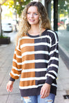 Camel & Charcoal Striped Color Block Sweater