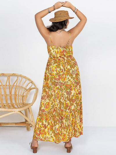 Plus Size Printed V-Neck Maxi Cami Dress