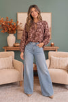 Cozy Blooms Floral Tie Neck Blouse