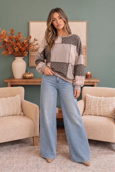 Thankful for Mixed Print Sweatshirt