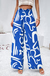 Devine Smocked Printed Wide Leg Pants with Pockets