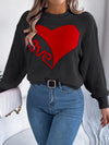 LOVE Heart Round Neck Dropped Shoulder Sweater