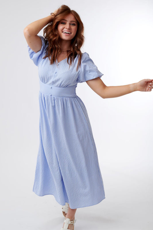 blue v neck maxi dress, modest dresses, tznius dresses, modest clothes