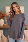 Cozy Days Ahead Raglan Top in Slate