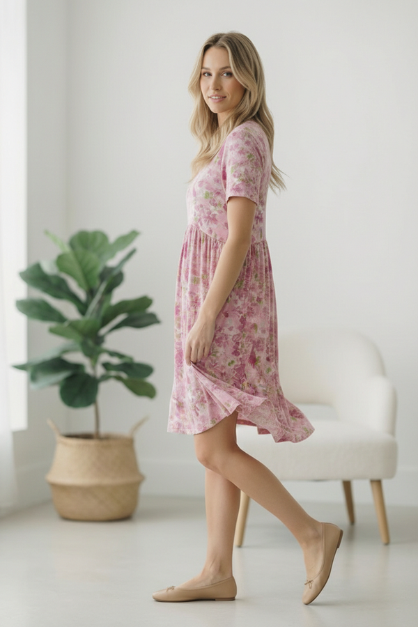 In the Sunshine Fuchsia Babydoll Dress