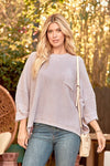 Knit Round Neck Dolman Three Quarter Sleeve Top in Violet