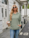 Ribbed Drawstring Long Sleeve Hoodie