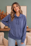 Hide and Seek Washed Cowl Neck Pullover in Blue