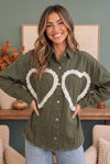 I Heart You Lace Applique Corduroy Shacket