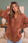 Rust & Gold Washed Button Down Gauze Shirt