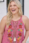 Boho Blooms Embroidered Halter Top in Fuchsia