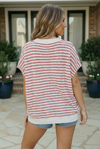 Breezy Stripe Knit Top in Ivory and Red