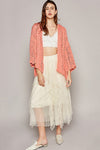 Open Weaving Long Sleeve Hoodie Sweater Cardigan in Coral