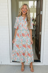 Lunch at the Museum Floral Midi Dress in Sky Blue