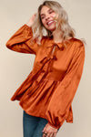 Tied Up in Style Rust Ribbon Blouse