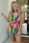 Abstract Print Ruffle Sleeve Babydoll Top