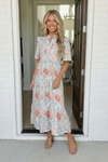 Lunch at the Museum Floral Midi Dress in Sky Blue