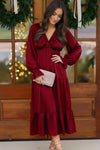 Goddess Grove Red Satin Maxi Dress