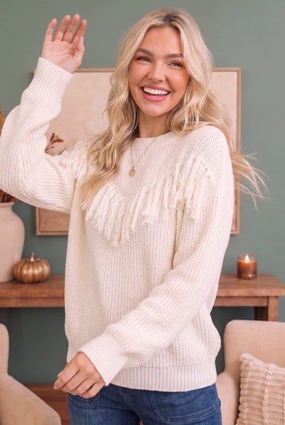 Fringe Forward Cream Knit Sweater