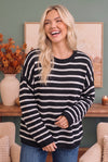 Everyday Me Stripe Knit Pullover in Black