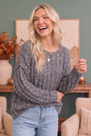 Rainy Weather Cable Knit Sweater in Heathered Purple
