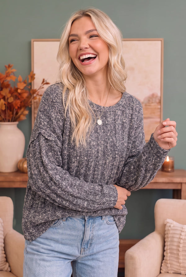 Rainy Weather Cable Knit Sweater in Heathered Purple