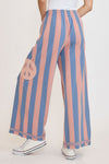 Umgee Peace Sign Patch Striped Wide Leg Pants