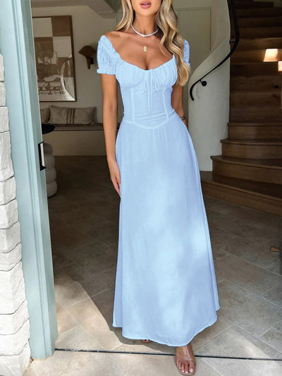 Devine Sweetheart Neck Short Sleeve Maxi Dress