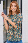Teal Floral Tie Sleeve Blouse