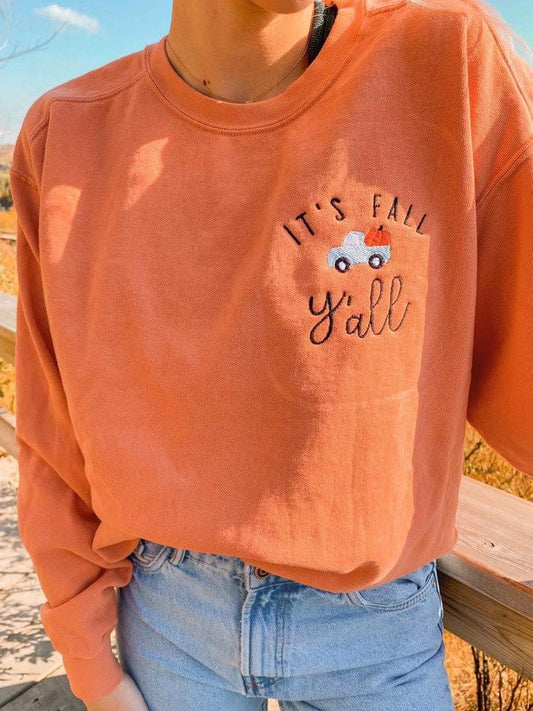 It's Fall Y'all Embroidered Sweatshirt in Two Colors