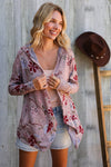 Find Love Bronze Long Sleeve Floral Print Open Cardigan Hoodie