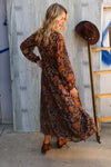 Stunning In Chiffon Floral Smock Waist Long Ruffle Sleeve Lined Midi Dress