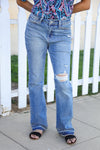 Judy Blue Medium Wash Mid Rise Release Hem Distressed Bootcut Jeans