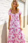 Feeling Femme Pink Sweetheart Neck Bustier Floral Tiered Dress