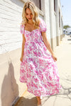 Feeling Femme Pink Sweetheart Neck Bustier Floral Tiered Dress