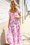 Feeling Femme Pink Sweetheart Neck Bustier Floral Tiered Dress