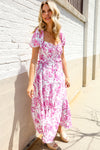Feeling Femme Pink Sweetheart Neck Bustier Floral Tiered Dress