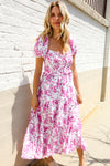 Feeling Femme Pink Sweetheart Neck Bustier Floral Tiered Dress