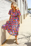 Follow Me Fuchsia Floral Print Frill Notch Neck Bubble Sleeve Dress