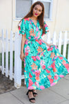 Hello Beautiful Multicolor Tropical Floral Smock Waist Tiered Midi Dress