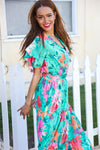 Hello Beautiful Multicolor Tropical Floral Smock Waist Tiered Midi Dress