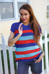 Forget Me Not Royal Blue Stripe Short Sleeve Dolman Sweater