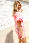 Festival Ready Cotton Red Checker Elastic V Neck Romper