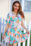 Hello Beautiful Multicolor Floral Ruffle Frill Hem Dress