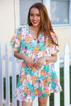 Hello Beautiful Multicolor Floral Ruffle Frill Hem Dress