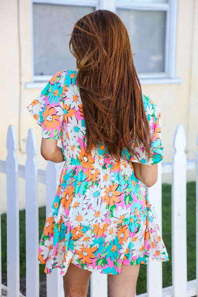 Hello Beautiful Multicolor Floral Ruffle Frill Hem Dress