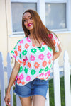 Spring Vibes White/Multicolor Floral Print V Neck Short Sleeve Top