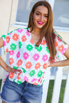 Spring Vibes White/Multicolor Floral Print V Neck Short Sleeve Top
