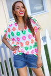 Spring Vibes White/Multicolor Floral Print V Neck Short Sleeve Top